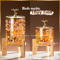 Bình đựng nước bằng thuỷ tinh có vòi rót kèm kệ gỗ, Bình thuỷ tinh chịu nhiệt, Bình ngâm hoa quả size 3,6lit