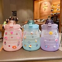 Bình Đựng Nước Chia Vạch Báo Giờ Uống Nước Dung Tích 1l3 Tặng Kèm Sticker Dễ Thương