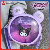 Bình Đựng Nước Cho Bé Hình Kuromi, Gấu Dâu, Hello Kitty, Siêu Nhân, Mickey Dung Tích 750ml 2 Ống Hút, Có Dây Đeo Đi Học