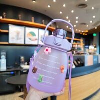 Bình đựng nước có ống hút bật tự động khi mở nắp bình nước chia vạch báo giờ uống nước loại lớn 2 lít và 1,2 lít - Tím