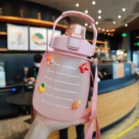 Bình đựng nước có ống hút bật tự động khi mở nắp bình nước chia vạch báo giờ uống nước loại lớn 2 lít và 1,2 lít - Hồng