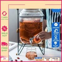 Bình Đựng Nước Để Tủ Lạnh Thuỷ Tinh 4L Có Vòi Vặn Tiện Lợi Kèm Kệ Xinh Xắn DECOR Bàn Uống Nước, Bình 4L Mix Nước Hoa Quả