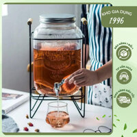 Bình Đựng Nước Để Tủ Lạnh Thuỷ Tinh 4L Có Vòi Vặn Tiện Lợi Kèm Kệ Xinh Xắn, Bình DECOR Bàn Uống Nước