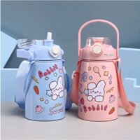 Bình đựng nước giữ nhiệt 850ml có ống hút và dây đeo tặng kèm sticker (B850)- bình giữ nhiệt