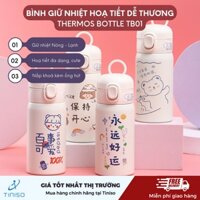 BÌNH ĐỰNG NƯỚC GIỮ NHIỆT NÓNG LẠNH, BÌNH ĐỰNG NƯỚC INOX 304 CAO CẤP CÓ ỐNG HÚT HOẠ TIẾT DỄ THƯƠNG THERMOS BOTTLE TB01