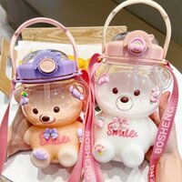 Bình Đựng Nước Hình Gấu Smile Siêu Dễ Thương 1300Ml Kèm Sticker Và Dây Đeo