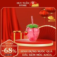 Bình đựng nước hình quả dâu tây kèm ống hút và móc khóa Bình đựng nước có vòi Bình đựng nước bằng nhựa Bình đựng nước cute Bình nước Đồ dùng nhà bếp (BDT03) Huy Tuấn