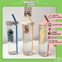 Bình Đựng Nước Nhựa 700Ml Dễ Thương - Bình Nước Nhựa Trong Suốt Kèm Ống Hút Cute Tiện Dụng - Daube - Pk006