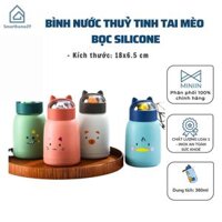 Bình Đựng Nước Thủy Tinh Bọc Silicon Tai Mèo Cách Nhiệt Thời Trang Mới - Bình Nước Học Sinh - Hàng Chính Hãng MINIIN - Hồng