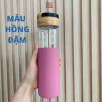 Bình đựng nước thủy tinh nguyên sinh an toàn Mitomo 500ml - Hàng chính hãn - Màu Hồng