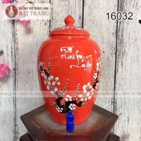 Bình Đựng Nước Uống Bằng Sứ Có Vòi Tài Lộc Bát Tràng 8L-16032