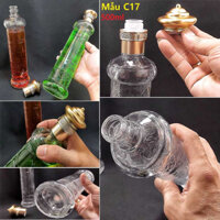 Bình Đựng Ruou 500ML thủy tinh (combo 3 cái) trụ cao họa tiết rồng – nắp nhựa tháp màu đồng – Bình Đựng Rượu Đẹp (C17)