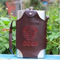 Bình đựng rượu inox CCCP Pocket Hip Flask Nga xịn loại dày in logo sắc nét kèm bao da đeo phong cách hippo cao cấp