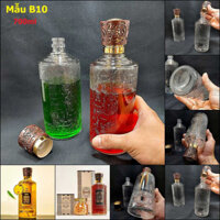 Bình Đựng Ruou Thủy Tinh 700ML (combo 3 cái) hoa văn nổi mẫu trụ tròn – nắp nhựa vàng xen nâu – Vỏ Chai Rượu Đẹp (B10)