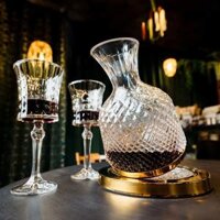 Bình đựng rượu vang đỏ - bình đựng rượu pha lê thủy tinh bộ quà tặng sang trọng gồm 2 ly - Vàng / Bạc
