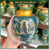 Bình Đựng Trà, Cafe 150g, Lọ Đựng Chè Nắp Đồng KVC Xanh Mallard- Bình Đựng Trà Bát Tràng Cao Cấp