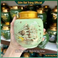 Bình Đựng Trà, Cafe 150g, Lọ Đựng Chè Nắp Đồng TBXG Xanh Ngọc - Bình Đựng Trà Bát Tràng Cao Cấp
