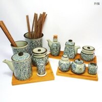 Bình Gia Vị Gốm Kiểu Nhật,Bộ Lọ Đựng Dầu Đựng Tăm,Ống Đũa Lồng Đũa Lọ Ớt,Bình Đựng Nước Tương 3DJF