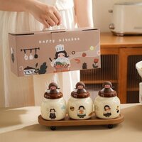 Bình Gia Vị Retro Dễ Thương Muối Gốm Có Giá Trị Cao Bột Ngọt Ớt Thành Phần Hộp Nhà Bếp Gia Vị Chai