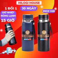 Bình giữ nhiệt 1000ml Hilogi, bình nước inox sơn nhám chống xước giữ nhiệt lạnh 20g, nóng 10h, có khay lọc, dây treo