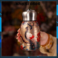 Bình giữ nhiệt 300ML  nhỏ gọn, , inox 316 cao cấp, hoạ tiết công vàng và bướm vàng sang trong tinh tế