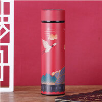 Bình giữ nhiệt 500 ML màu đỏ khắc hình con hạc bằng inox giữ nhiệt lên tới 12h đồng hồ. Có nhận khắc chữ theo yêu cầu