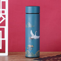 Bình giữ nhiệt 500 ML màu xanh khắc hình con hạc bằng inox giữ nhiệt lên tới 12h đồng hồ. Có nhận khắc chữ theo yêu cầu