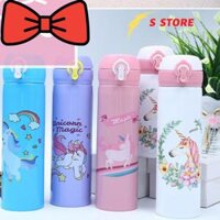 Bình Giữ Nhiệt 500ml In Hình Hoạt Hình Doremon Mèo KT Cho Bé,Cốc Đựng Nước Inox 304 - Ngựa - Bình trắng