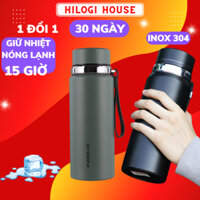 Bình giữ nhiệt 800-1000ml Hilogi, bình nước inox sơn nhám chống xước giữ nhiệt lạnh 20g, nóng 10h, có khay lọc, dây treo