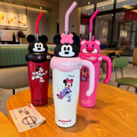 Bình Giữ Nhiệt 800ml Mickey Dung Tích Lớn Bình Giữ Nhiệt Cà Phê Ống Hút Nước Dễ Thương ( Tặng Kèm Túi Trong và Cọ Vòi )