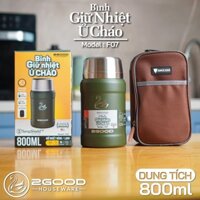 Bình Giữ Nhiệt, Bình Ủ Cháo 2GOOD F07, 800ml, inox Cao Cấp 316, Kèm Thìa, Túi Giữ Nhiệt