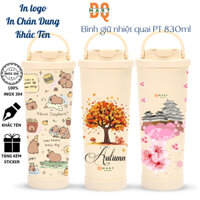 Bình giữ nhiệt cao cấp pastel 830ml khắc tên , DQMart hãng inox 304, tặng sticker, ống hút trân châu
