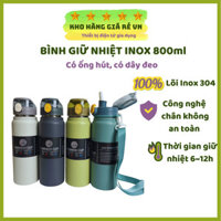 Bình Giữ Nhiệt Có Ống Hút Có Dây Đeo Bình Nước Inox 304 Dung Tích 800ml [ Kho Hàng Giá Rẻ VN ]