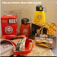 Bình giữ nhiệt cute cho bé, bình nước giữ nhiệt mini có ống hút cao cấp 600ml