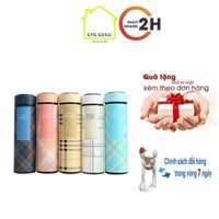 Bình giữ nhiệt dung tích 500 ml Bình đựng nước có nắp lọc giữ nóng lạnh thiết kế màu kẻ caro đẹp mắt