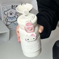 Bình giữ nhiệt Hello Kitty dễ thương dành cho bé gái phong cách Instagram và ngoại hình cao cấp, cốc ống hút uống đôi bằng thép không gỉ 316 dành cho bé gái, học sinh và trẻ em bình nước