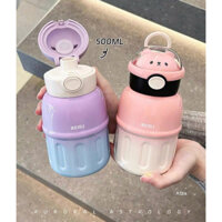 Bình Giữ Nhiệt Hình Gấu Cute Dung Tích 500Ml Kèm Sticker