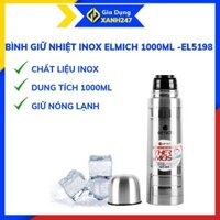 Bình giữ nhiệt inox 1 lít Elmich EL-5198, phích nước nóng lạnh inox cao cấp, sản phẩm chính hãng
