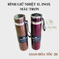 BÌNH GIỮ NHIỆT INOX 1L để cà phê 1 lit nước tráI cây mang đi học đi làm chất lượng cao xịn giá rẻ KUMORI STORE