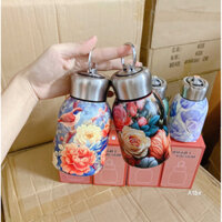 BÌNH GIỮ NHIỆT INOX 316 MINI 300ML CÓ QUAI XÁCH HỌA TIẾT HOA VINTAGE TẠI AQ