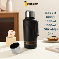 Bình giữ nhiệt inox 316 ZY525 mẫu mới 2024 giữ nhiệt 24h có quai gấp gọn nắp cốc tiện lợi