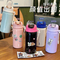 Bình giữ nhiệt inox dung tích 420ml có ống hút bình giữ nhiệt dễ thương tặng kèm nhán dãn trang trí bình