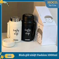 Bình giữ nhiệt khắc tên Fashion Cup 1000ml, bình uống nước kiểu dáng Hàn Quốc có khay lọc trà và tay cầm
