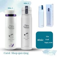 Bình giữ nhiệt Locknlock  LHC4131 trắng viền tím khắc tên ngày sinh quà tặng sinh nhật. Tặng kèm thiệp