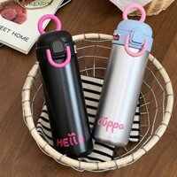 Bình giữ nhiệt màu hồng đen TRENDYTRENDZ, Nắp nảy Bình nước giữ nhiệt 500ml, Thép không gỉ dễ thương Hàn Quốc Tay cầm vòng có thể gập lại Bình giữ nhiệt