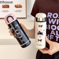 Bình giữ nhiệt màu hồng TTHOUSE, Nắp nảy Bình nước giữ nhiệt 500ml, Nước ép cốc giữ nhiệt chống rò rỉ bằng thép không gỉ dễ thương Hàn Quốc