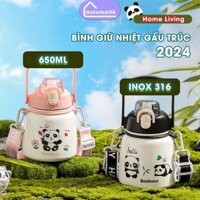 Bình Giữ Nhiệt Mini Có Ống Hút Cute Automatik Đựng Nước Cho Bé Đi Học Inox 650ml Học Sinh