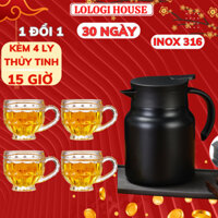 Bình giữ nhiệt pha trà 1L có lõi lọc tặng kèm 4 ly thủy tinh, bình pha trà inox 316, có nắp đậy kín, giữ nóng 10g