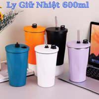 Bình giữ nhiệt phong cách Hàn Quốc nhiều màu có ống hút,  LY GIỮ NHIỆT 600ML - COC43672
