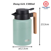 Bình giữ nhiệt quai gỗ 1,5L Hokori 0115, Bình trà inox giữ nhiệt - Shopnhuamebe
